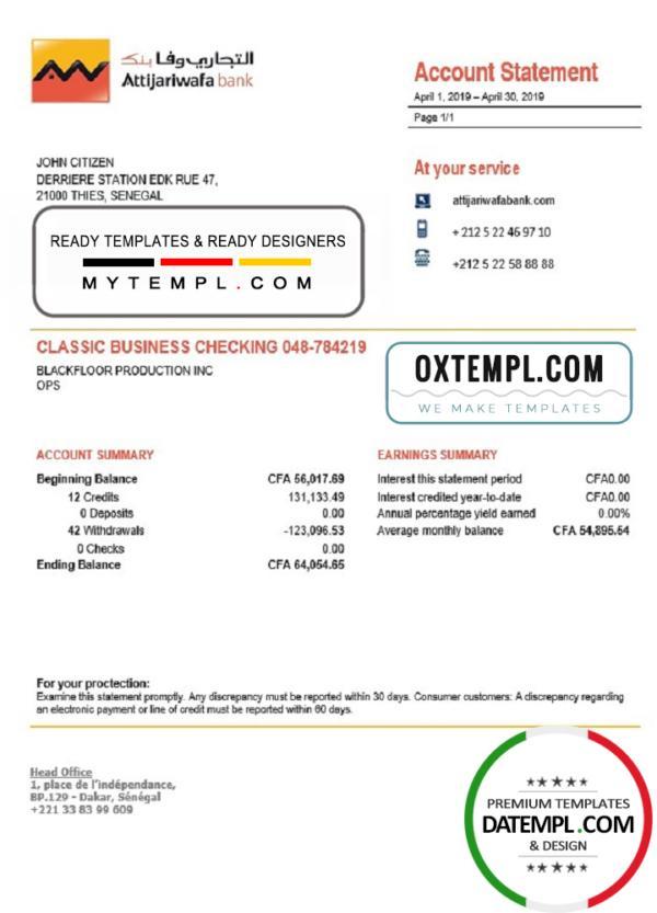 editable template, Senegal Attijariwafa Bank proof of address statement template in Word and PDF format