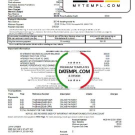 editable template, USA Wells Fargo bank credit card statement template in Excel and PDF format