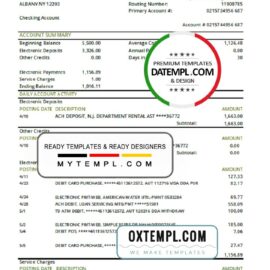 editable template, USA Regions bank statement template in .xls and .pdf file format