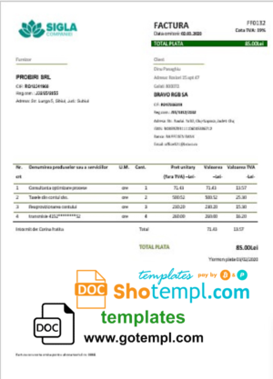Romania SIGLA COMPANIEI utility bill template in Word and PDF format