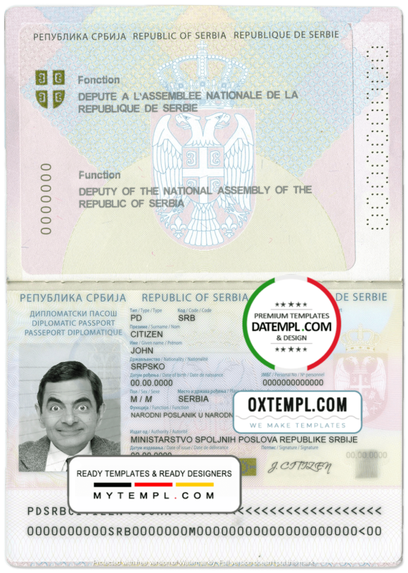 editable template, Serbia Democratic passport template in PSD format