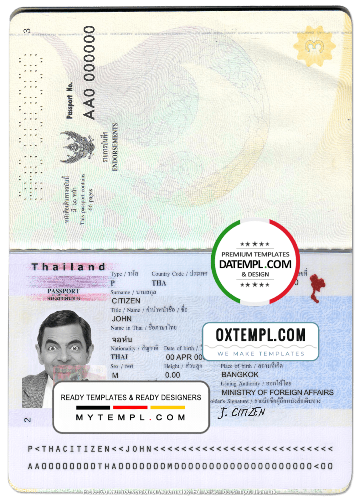 Thailand passport template in PSD format, fully editable Templ.cc
