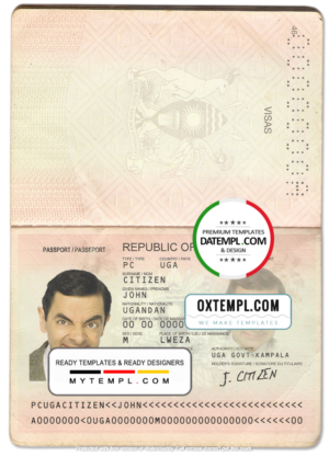 Uganda passport template in PSD format, fully editable