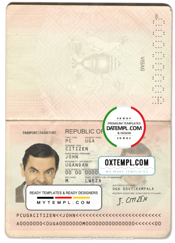editable template, Uganda passport template in PSD format, fully editable