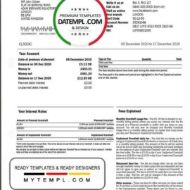 editable template, United Kingdom Lloyds bank proof of address statement template, fully editable in PSD format