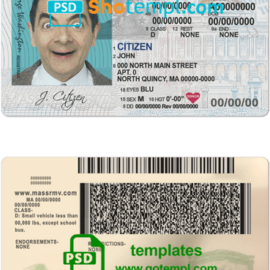 Massachusetts driver license PSD template, with the fonts