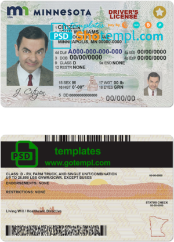 USA Minnesota driving license template in PSD format, with the fonts