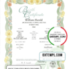 editable template, Australia Queensland decorative (commemorative) birth certificate template in PSD format, fully editable