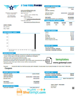 editable template, # blue safe universal multipurpose utility bill template in Word format