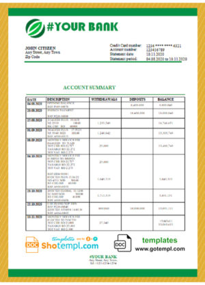 # green corner universal multipurpose bank statement template in Word format