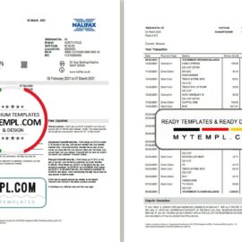 editable template, United Kingdom Halifax bank proof of address statement template in Word and PDF format (2 pages)