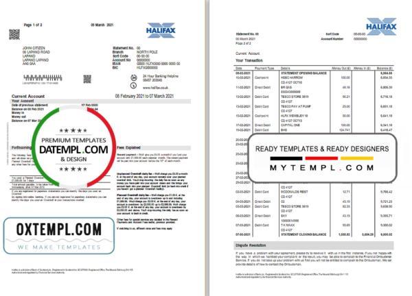 editable template, United Kingdom Halifax bank proof of address statement template in Word and PDF format (2 pages)
