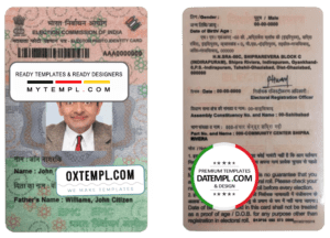 editable template, India Election ID card template in PSD format, fully editable, with all fonts