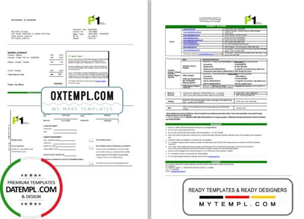 editable template, Malaysia Packet 1 Network bank statement template in Word and PDF format (3 pages)