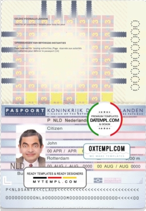 editable template, Netherlands (Holland) passport template in PSD format, fully editable, with all fonts