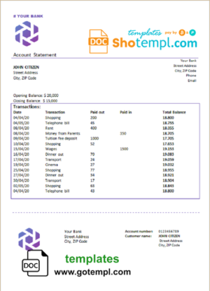# flower flock universal bank multipurpose statement template in Word format