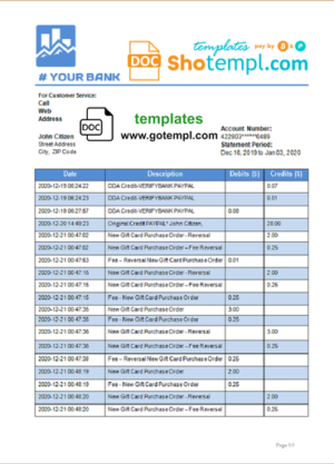 editable template, # art shadow universal multipurpose bank statement template in Word format