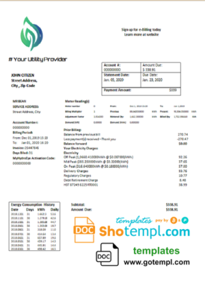 # value energy universal multipurpose utility bill template in Word format