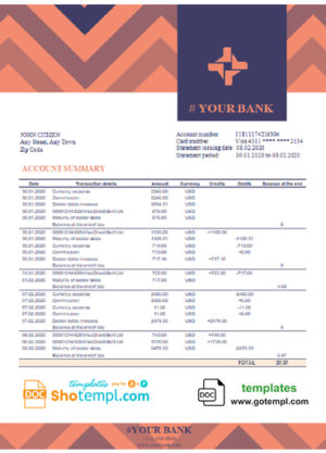 # orange pattern universal multipurpose bank statement template in Word format