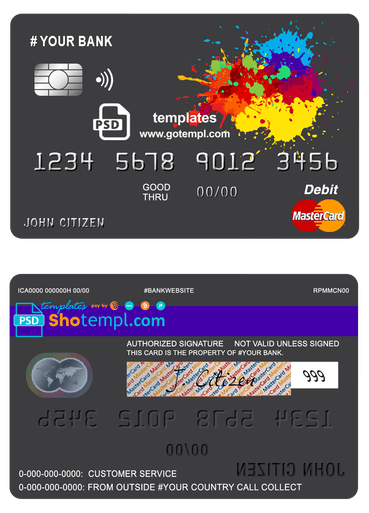 editable template, # paintings color universal multipurpose bank mastercard debit credit card template in PSD format, fully editable