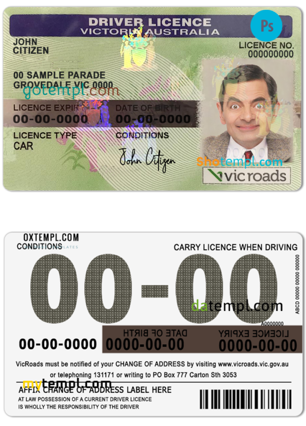 editable template, Australia Victoria state driving license template in PSD format, fully editable, with all fonts