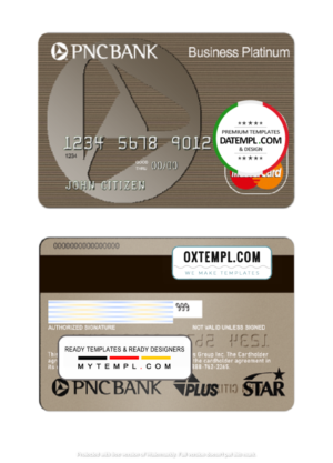 editable template, USA PNC Bank MasterCard template in PSD format, fully editable