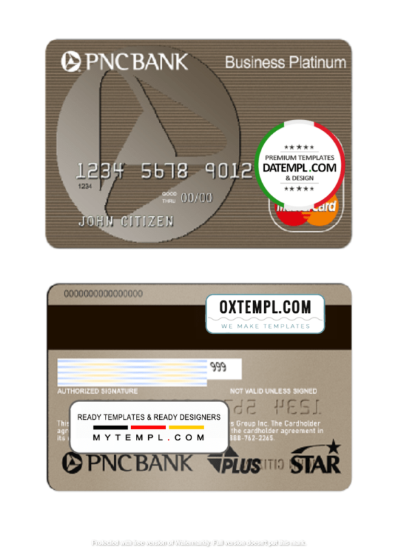 editable template, USA PNC Bank MasterCard template in PSD format, fully editable