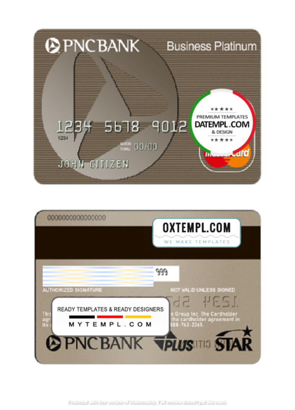 editable template, USA PNC Bank MasterCard template in PSD format, fully editable