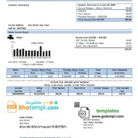 editable template, # water system universal multipurpose utility bill template in Word format
