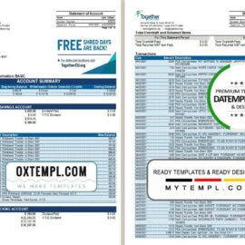 editable template, USA Missouri Together Credit Union bank statement template in Word and PDF format (6 pages)