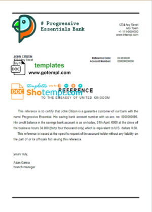 # progressive essential bank universal multipurpose bank account reference template in Word and PDF format