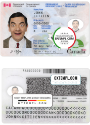editable template, Canada Permanent resident card template in PSD format, fully editable