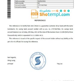 editable template, Hong Kong Scotiabank reference letter template in Word and PDF format