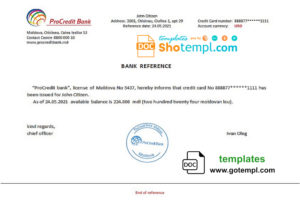 Moldova ProCredit Bank bank reference letter template in Word and PDF format