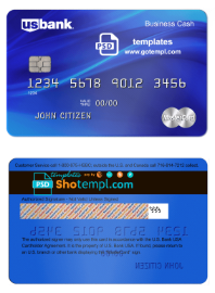 editable template, USA U.S. Bank mastercard card template in PSD format, fully editable