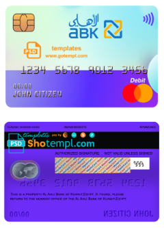 editable template, Egypt Al Ahli Bank of Kuwait mastercard template in PSD format, fully editable