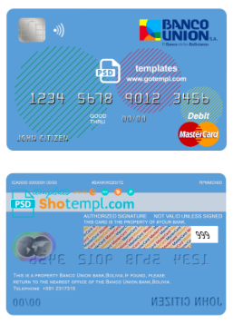 editable template, Bolivia Banco Union bank mastercard debit card template in PSD format, fully editable
