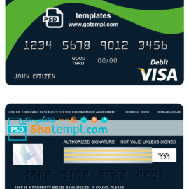 editable template, Belize Belizebank visa card debit card template in PSD format, fully editable