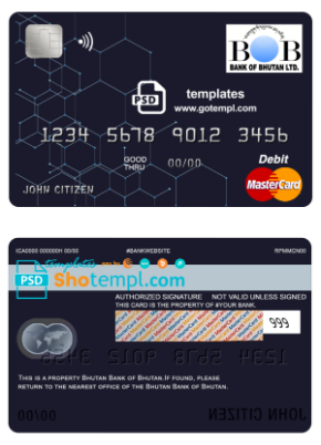 editable template, Bhutan Bank of Bhutan mastercard debit card template in PSD format, fully editable
