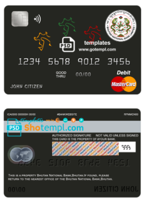 editable template, Bhutan National Bank mastercard debit card template in PSD format, fully editable