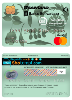 editable template, Ecuador Banco Bolivariano mastercard debit card template in PSD format, fully editable