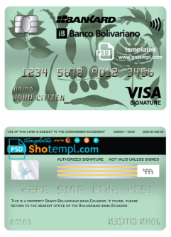 editable template, Ecuador Banco Bolivariano visa signature card template in PSD format, fully editable