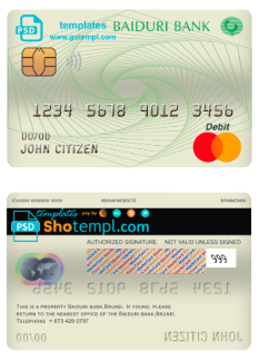 editable template, Brunei Baiduri Bank mastercard debit card template in PSD format, fully editable