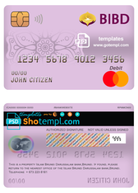 editable template, Brunei Bank Islam Brunei Darussalam bank mastercard debit card template in PSD format, fully editable