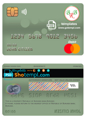 editable template, Burundi Bank of the Republic of Burundi mastercard debit card template in PSD format, fully editable