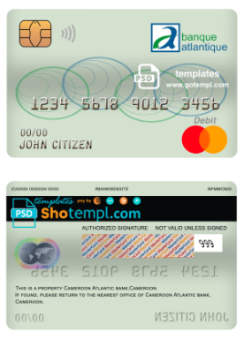 editable template, Cameroon Atlantic bank mastercard debit card template in PSD format, fully editable