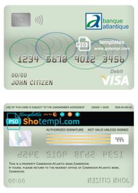 editable template, Cameroon Atlantic bank visa card debit card template in PSD format, fully editable