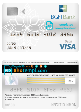 editable template, Cameroon BGFI bank visa card debit card template in PSD format, fully editable