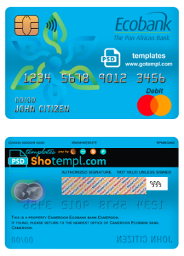 editable template, Cameroon Ecobank bank mastercard debit card template in PSD format, fully editable
