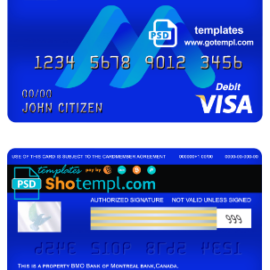 editable template, Canada BMO Bank of Montreal bank visa card debit card template in PSD format, fully editable